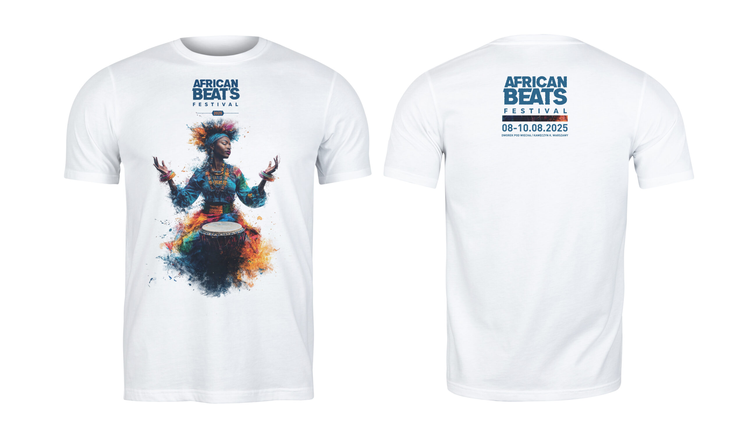 Biała Koszulka AFRICAN BEATS FESTIVAL 2025 - Kobieta z bębnem